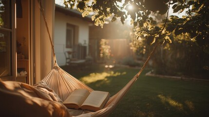 Serene Summer Relaxation Open Book in a Hammock