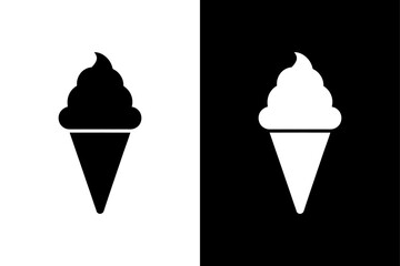 Cone Ice Cream Silhouette Vector Icon Black and White Background.