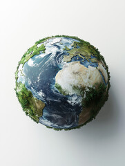 Realistic earth globe in 3D isolated on white background for earth day and earth hour poster design