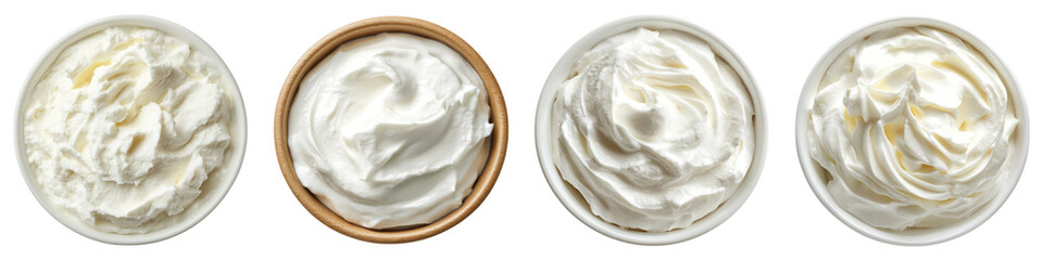 Yogurt cheese isolated on transparent background, PNG, Set of