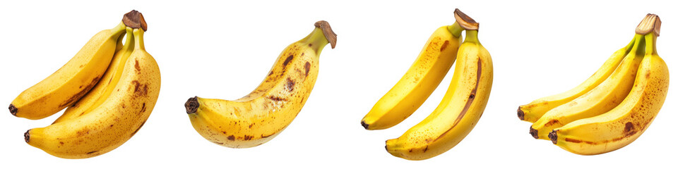 Abyssinian banana isolated on transparent background, PNG, Set of