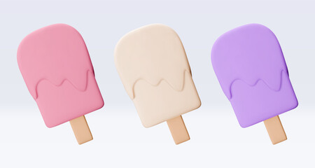 Melted Ice cream, icon, 3d render set. Design elements. Realistic fast food icon. Sweet food. Vector illustration isolated on white background for menu, shop, flyer, banner, web, advertising, sale