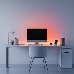 Minimalist hybrid workspace featuring a clean desk, smooth RGB glow, and muted tones.