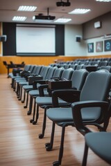 Spacious professional workspace featuring modern design and empty chairs, ready for collaboration and creativity.