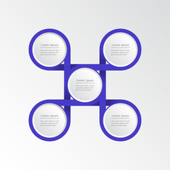 Blue infographic template with 4 or 5 steps, options, parts or processes. Presentation of teamwork or business processes.