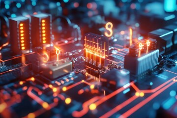 Abstract depiction of electrical components showcasing vibrant voltage dynamics and intricate circuitry patterns.