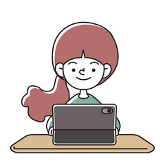 タブレット端末で学習をする笑顔の子供のベクターイラスト