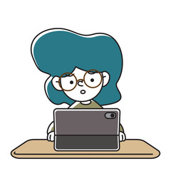 タブレット端末で学習をする子供のベクターイラスト