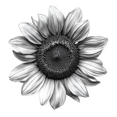 Monochrome Sunflower Close Up Detailed Botanical Black White Floral Nature Art Life Plant Image     