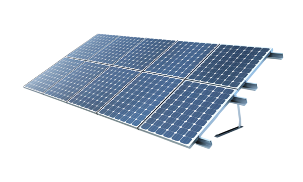 Solar Panel Array: A comprehensive array of solar panels, the key to clean and sustainable energy, angled against a clear sky, captures a vision of a renewable energy future.
