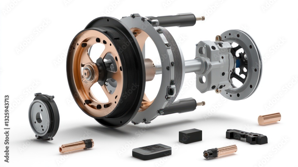 Fototapete Exploded view of a complex mechanical assembly, showcasing intricate parts and components.