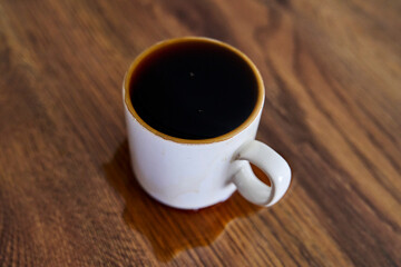 cup of coffee on wooden table