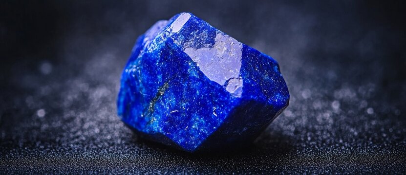 A shiny lapis lazuli tumbled stone placed on a black background, featuring its intense blue color and natural mineral splendor