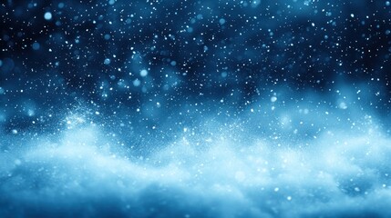 Fototapeta premium Falling snow, winter night, snowy landscape, blizzard, cold, dark blue background.