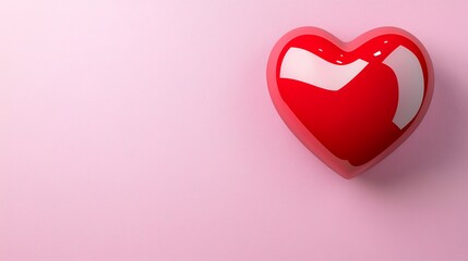 Glossy Red Heart on Pink Textured Background
