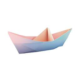 Obraz premium Pastel Pink Origami Paper Boat Minimalist Design Illustration Toy Art Blue Craft Color Image Orange 