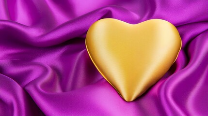 Fototapeta premium Golden Heart on Purple Silk Fabric