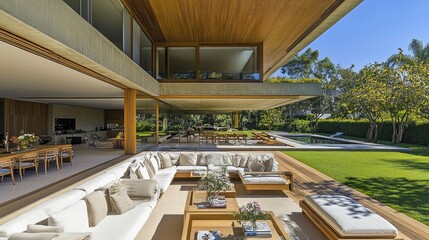 Fototapeta premium Elegant, clutter-free home with a focus on natural materials and soft colors.