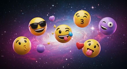 Naklejka premium Colorful Emoji Collection in Cosmic Background for Fun and Creativity