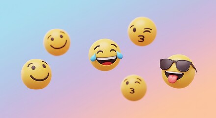 Fototapeta premium Emojis Expressing Different Emotions on Colorful Background for Fun Communication