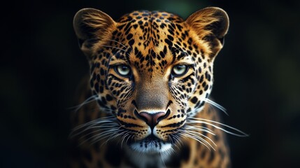 Fototapeta premium A close shot of a leopard on the dark background