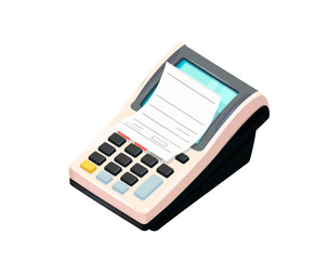 Flat illustration of cash register, a device used for recording and processing monetary transactions in stores, restaurants, and other retail locations PNG