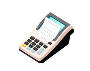 Flat illustration of cash register, a device used for recording and processing monetary transactions in stores, restaurants, and other retail locations PNG