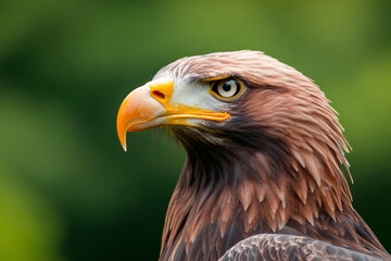 Fototapeta premium Majestic eagle portrait highlighting sharp features and vibrant colors in a natural setting during daylight