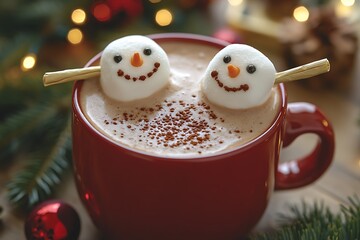 Festive Hot Chocolate with Snowman Marshmallows Christmas Drink Photography