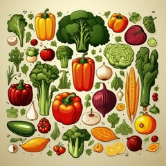 Retro-Inspired Risograph Artwork of Stylized Vegetables