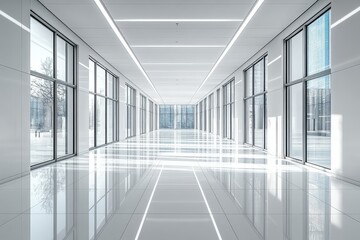 Obraz premium Minimalist white room with metal frames and glass doors, modern and spacious design