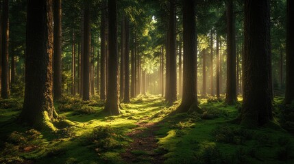 Obraz premium Sunlight Path Through Lush Forest