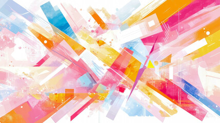 Obraz premium Colorful Geometric Composition: Dynamic Brushstrokes and Overlapping Shapes for Modern Art Print
