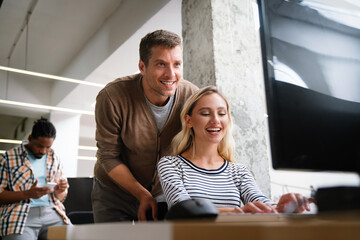 Programmers working in a software developing company office