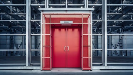 Emergency fire exit door and facade aluminum composite of warehouse, steel doorway and fire proof resistant of security system