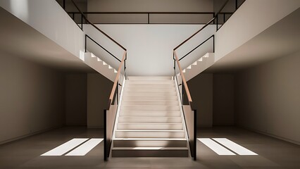 Empty room with details of railing and stairs of a modern building