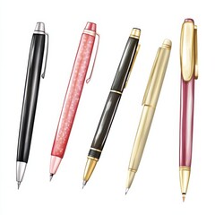 Fototapeta premium A collection of five elegant pens, showcasing various colors and designs, ideal for writing and professional use.