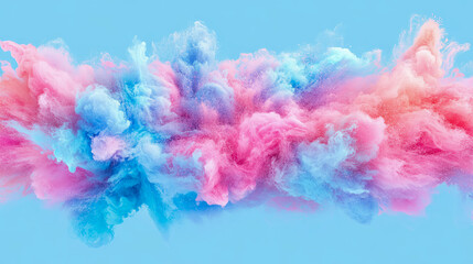Fototapeta premium Colorful cloud explosion on light blue canvas, a mesmerizing blend of color for a vibrant and modern composition