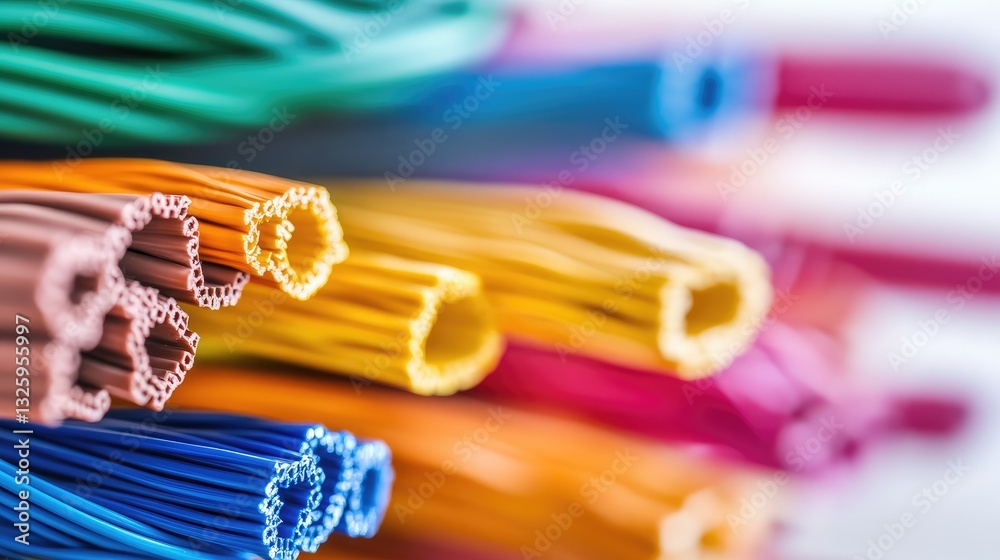 Poster a detailed shot of multiple colorful insulated cables and wires cut into short lengths, isolated on 