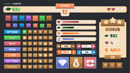 The elements of the mobile jungle game interface assets © ubeydullah