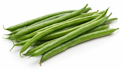 Obraz premium Isolated image of green beans with bright coloring and natural arrangement, set against a clean white backdrop, suitable for recipe illustrations