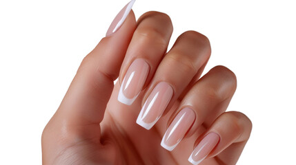 Hand with perfect french manicure on transparent background