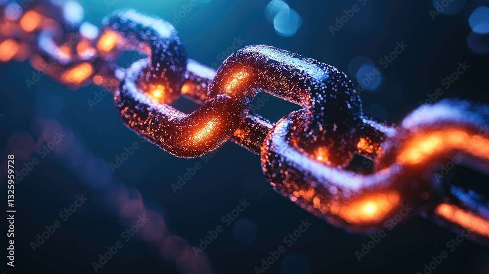 Aufkleber A futuristic representation of a digital chain link concept, glowing with energy, symbolizing blockchain technology and the future of secure data transactions