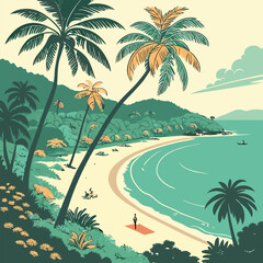  Tropical Beach with Palm Trees and Turquoise Sea