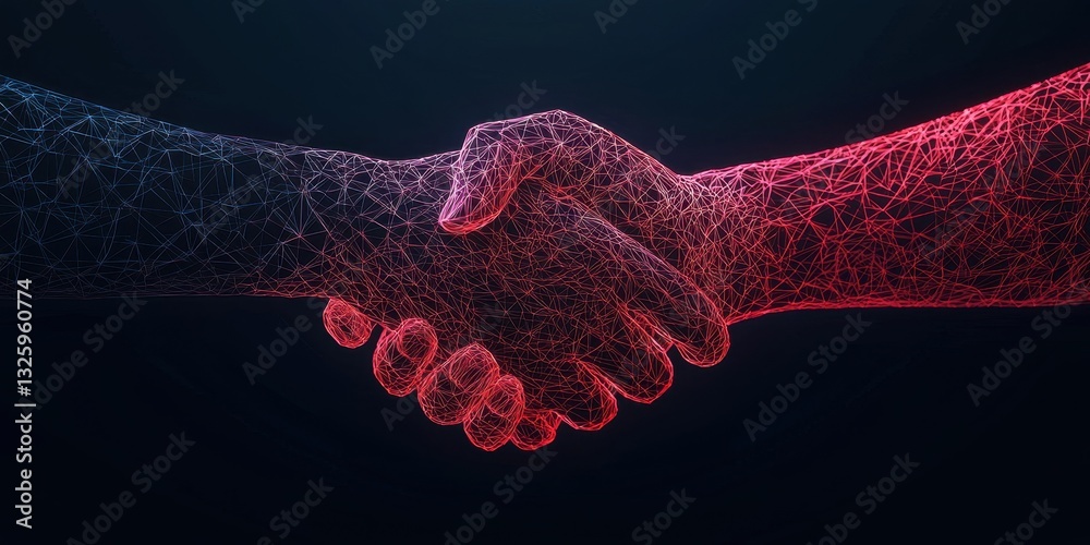 Poster a digital illustration of two hands engaged in a handshake, representing collaboration, partnership,