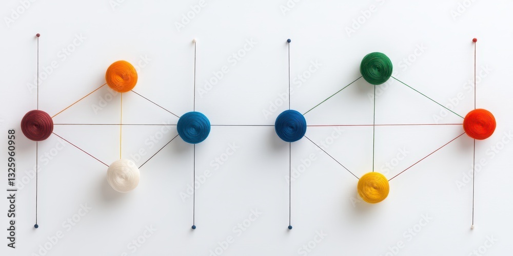 Aufkleber colorful geometric shapes connected by lines, arranged in a structured pattern on a white surface, s