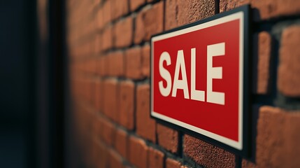 A vibrant "SALE" sign prominently displayed against a textured brick wall, conveying a sense of urgency and opportunity for shoppers.