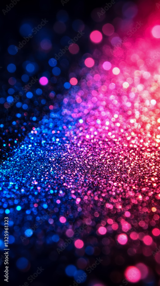 Poster abstract glittering dust: a vibrant gradient of pink and blue bokeh lights for festive projects