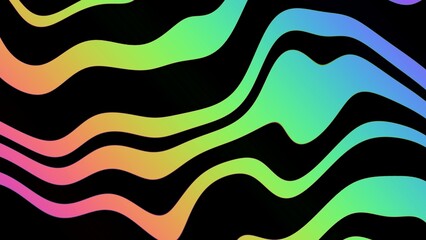 Vibrant holographic wave pattern in neon pastel shades on black. Modern 90s Y2K style zebra background, iridescent glow, fluid motion. Posters, digital art, creative banner, futuristic summer visuals
