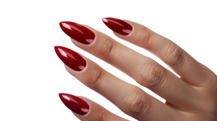Woman showing long red nails with transparent background